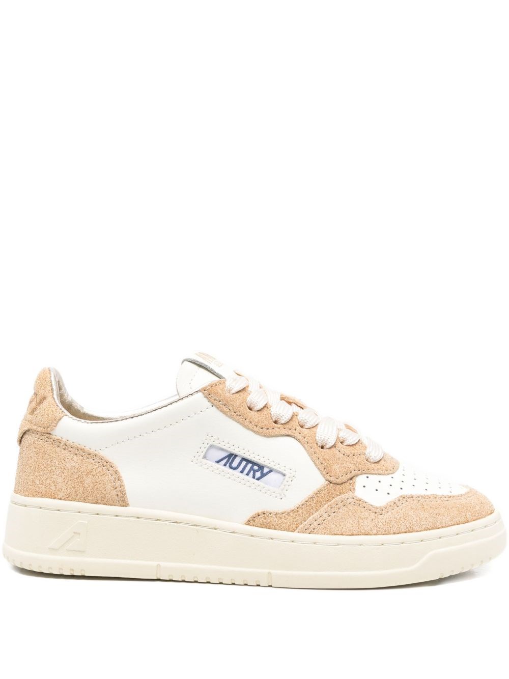 Autry 'medalis Low' Sneakers In White Leather With Sand Suede Inserts In White