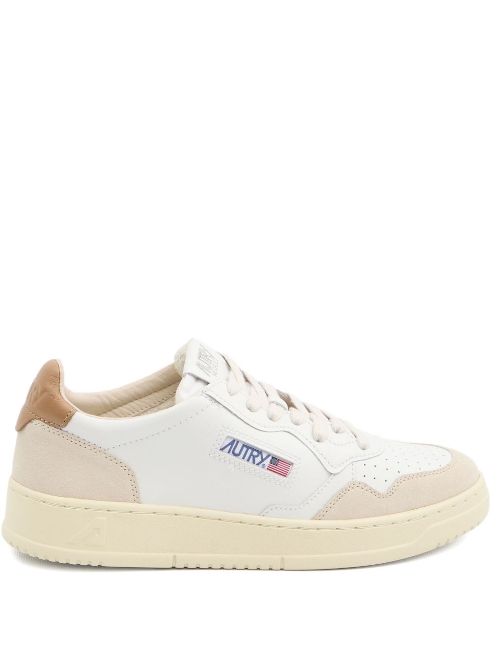 Autry Medalist Low Sneakers In White And Brown Sugar Suede And Leather In Neutral