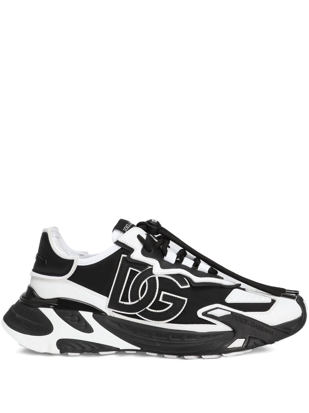 Dolce & Gabbana Panelled Leather Sneakers With Iconic Logo Patch In Black