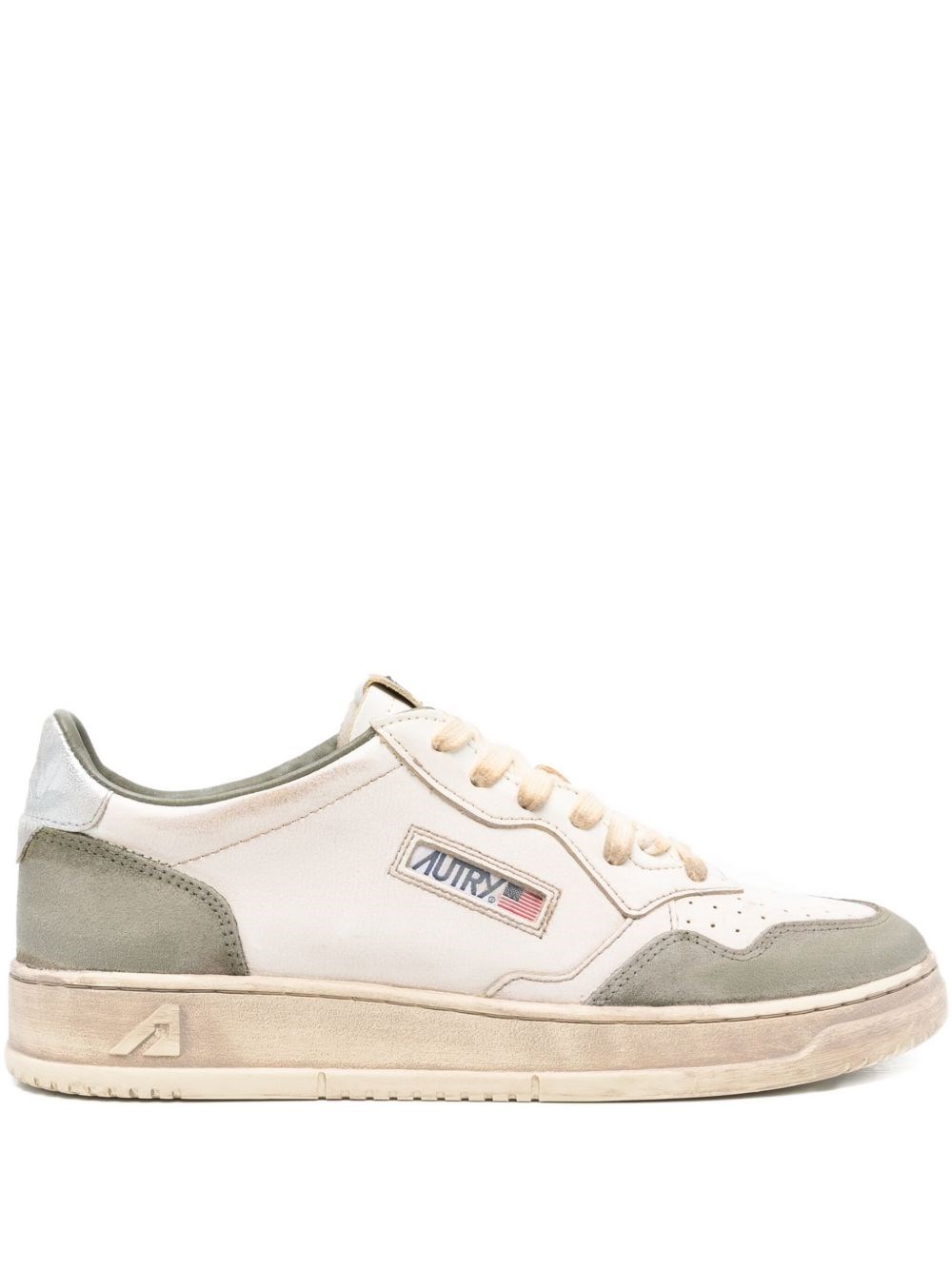 Autry Vintage Leather Sneakers With Pointed Toe And Signature Heel In Neutral