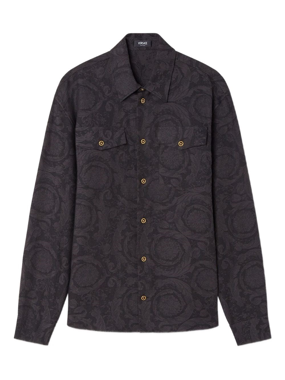 Versace Gray Barocco Jacquard Overshirt In Black