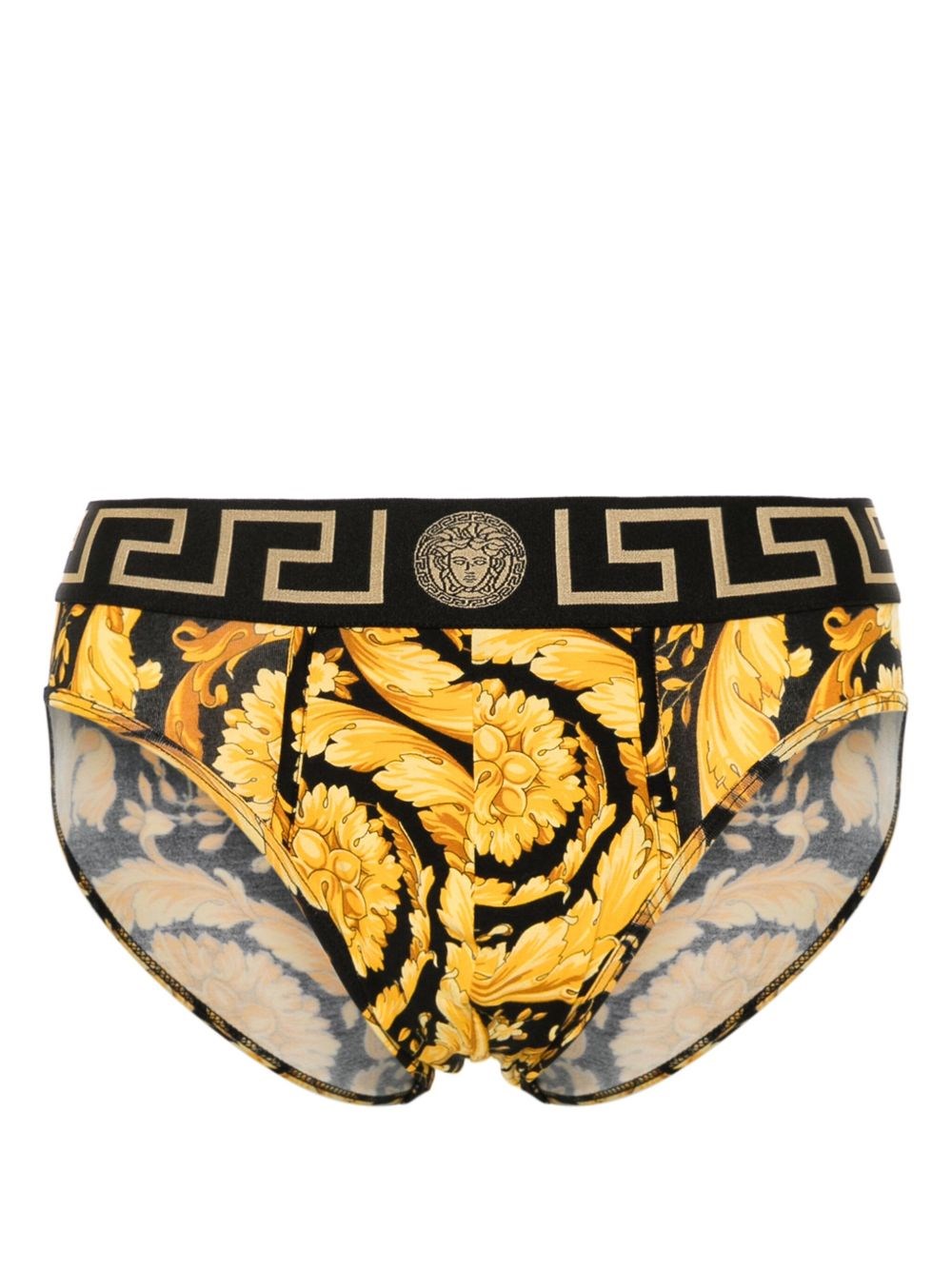 Versace Cotton Briefs With Iconic Print In Brown