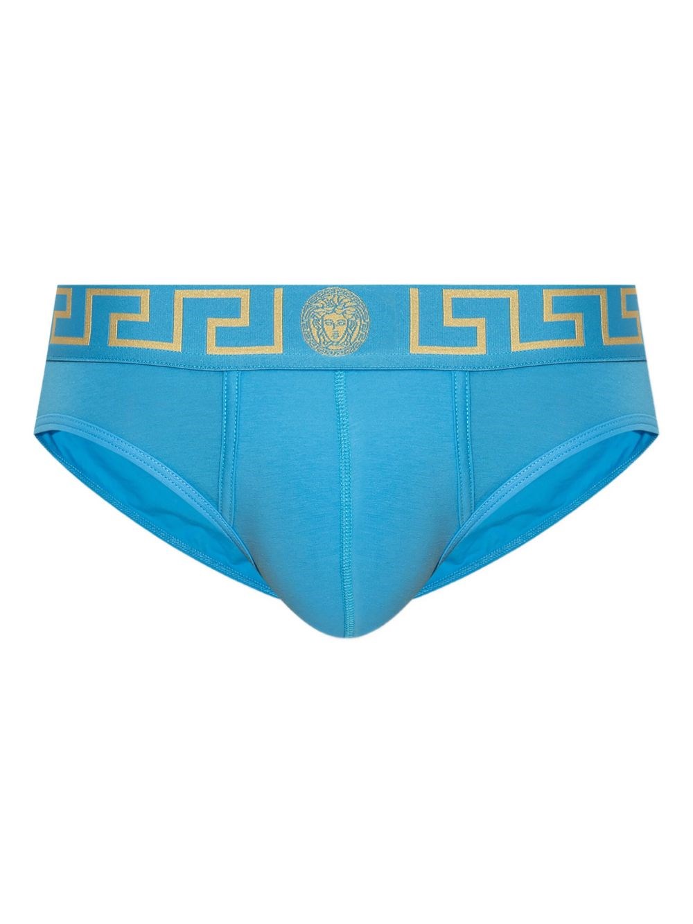 Versace Grecca-waistband Briefs In Blue