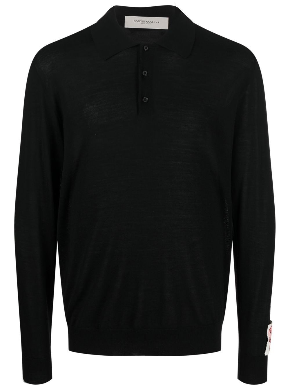 Golden Goose Knitted Virgin Wool Polo With Classic Collar And Long Sleeves In Black