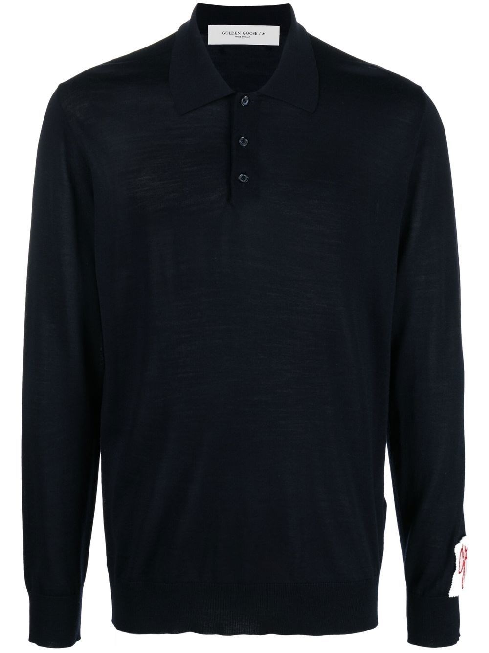 Golden Goose Wool Knit Polo Embroidered Detail In Black