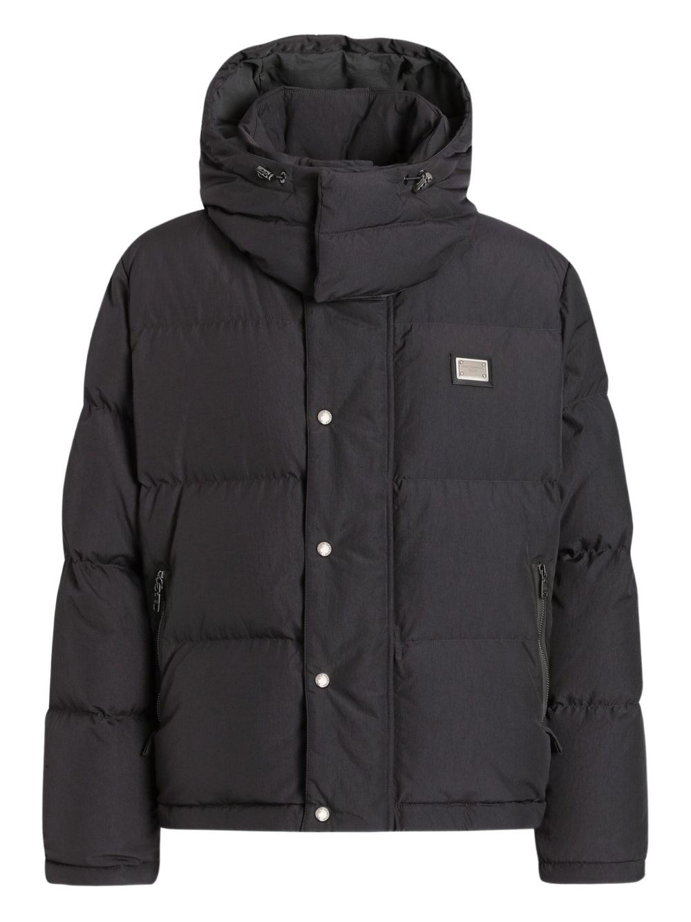 Dolce & Gabbana Ylon Twill Down Jacket With Logo Plate In Black