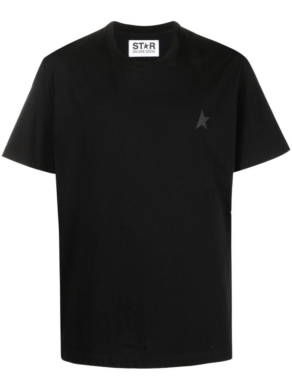 Golden Goose Men Black Crewneck T-shirt With Star Detail On The Front In Cotton Man In Black