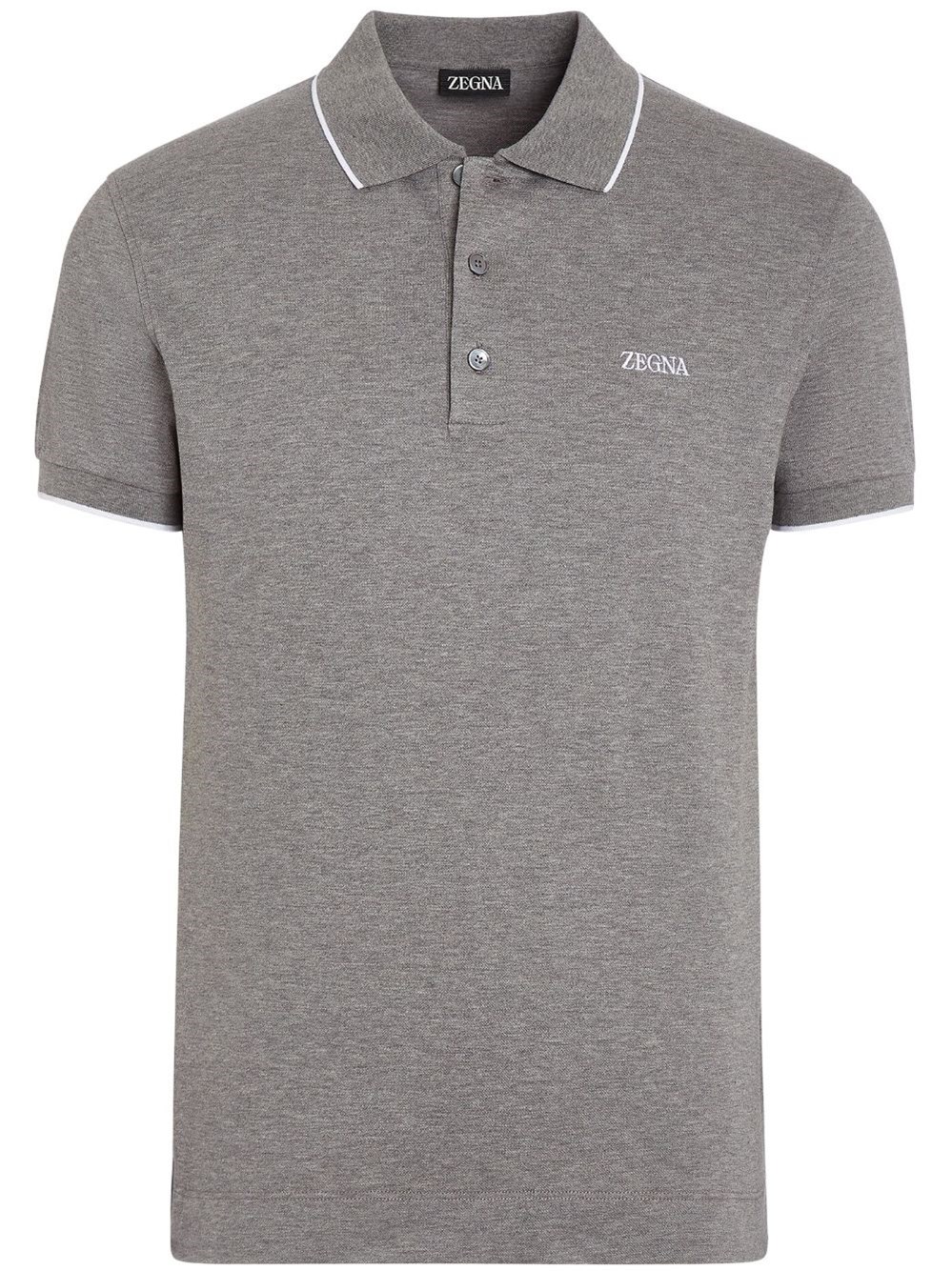 Zegna Piquet Polo Shirt Collar Sleeves In Gray