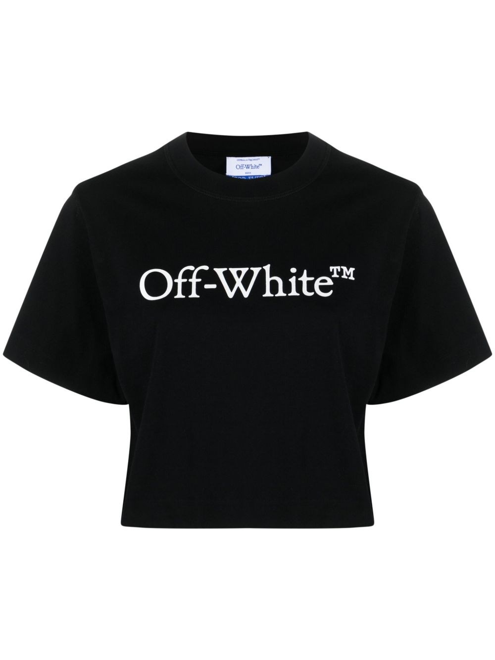 Off-white Bookish Logo-print Cropped T-shirt In Black