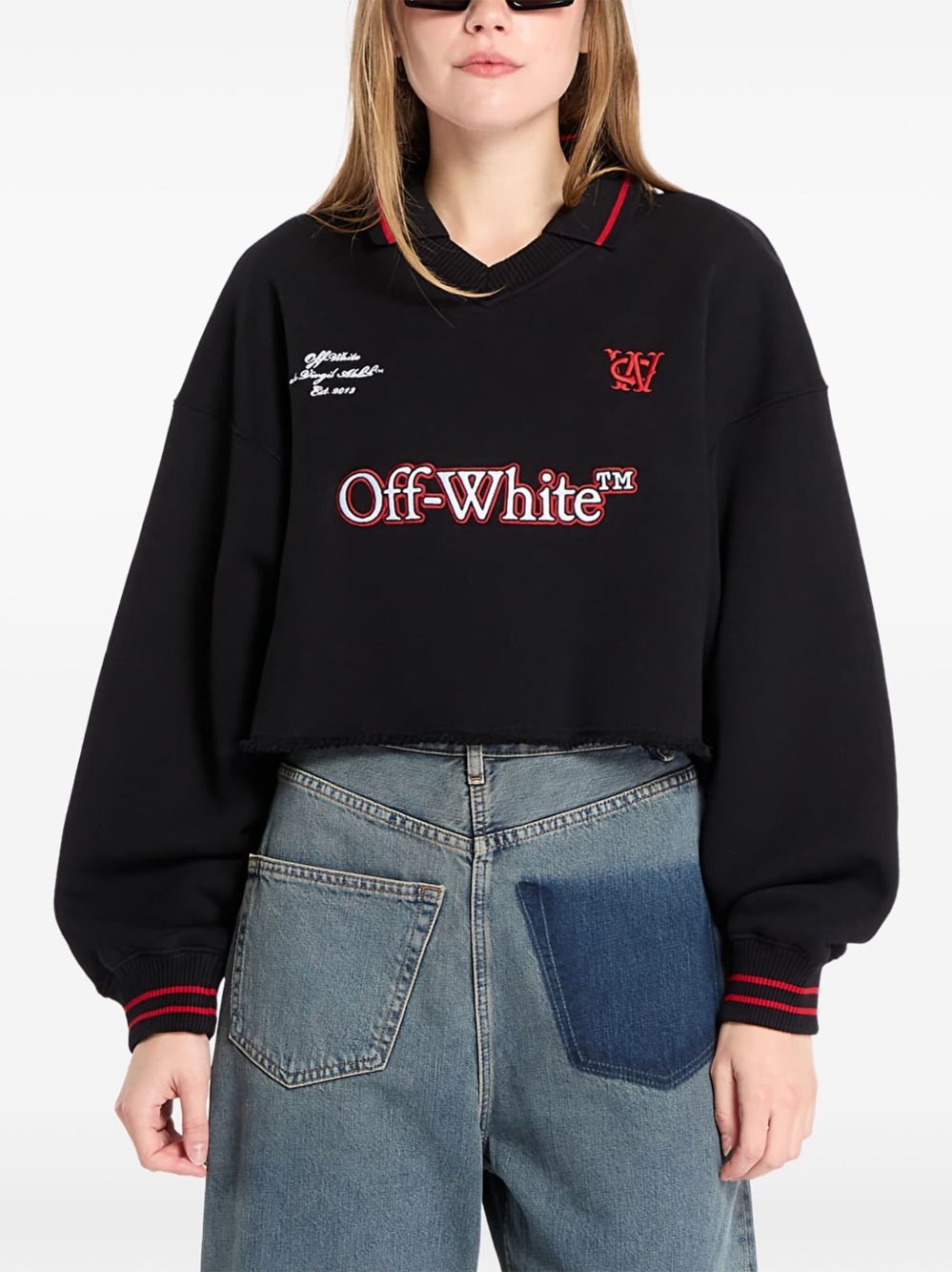 Off-white Polo Collar Cropped Sweatshirt In Black