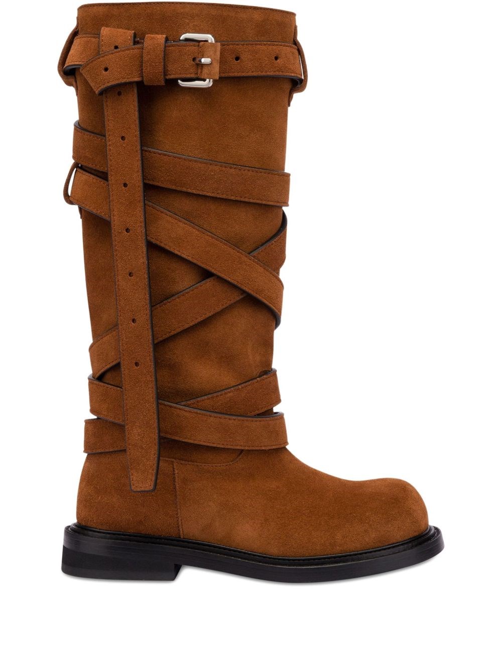 Moschino Suede Biker Boots In Brown