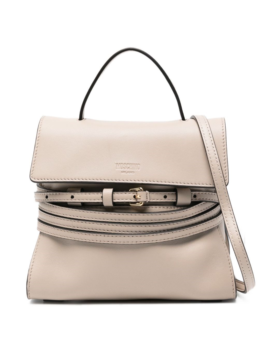 Moschino Belted Leather Tote Bag In Neutral
