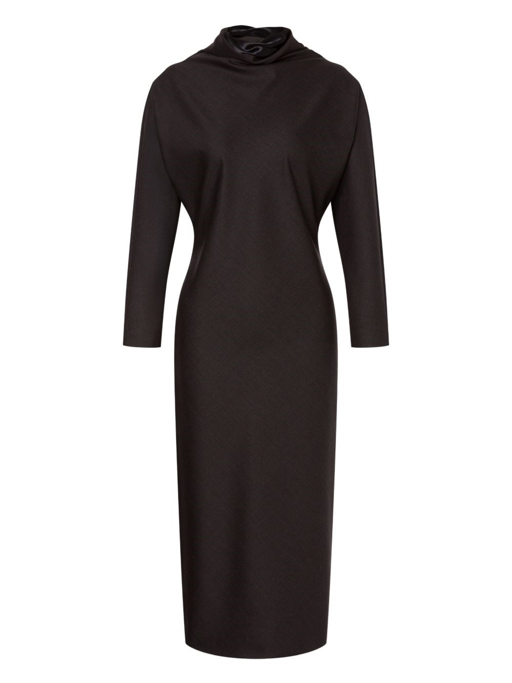 Alberta Ferretti Slit Back Fitted High Neck Midi Dress In Gray