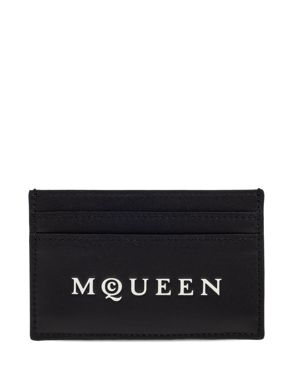 Alexander Mcqueen Leather Cardholder With Print In Black