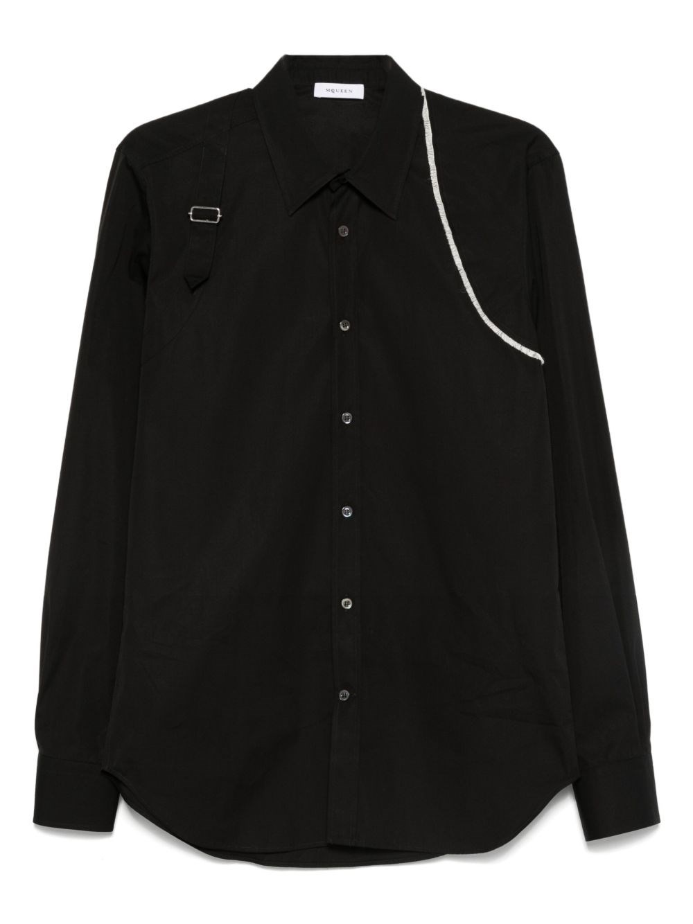 Alexander Mcqueen Mcqueen Raw Edge Harness Cotton Popling Button-up Shirt In Black