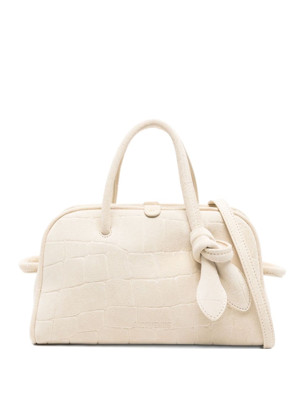 Jacquemus Croc-embossed Leather Shoulder Bag With Knotted Handle In Neutral