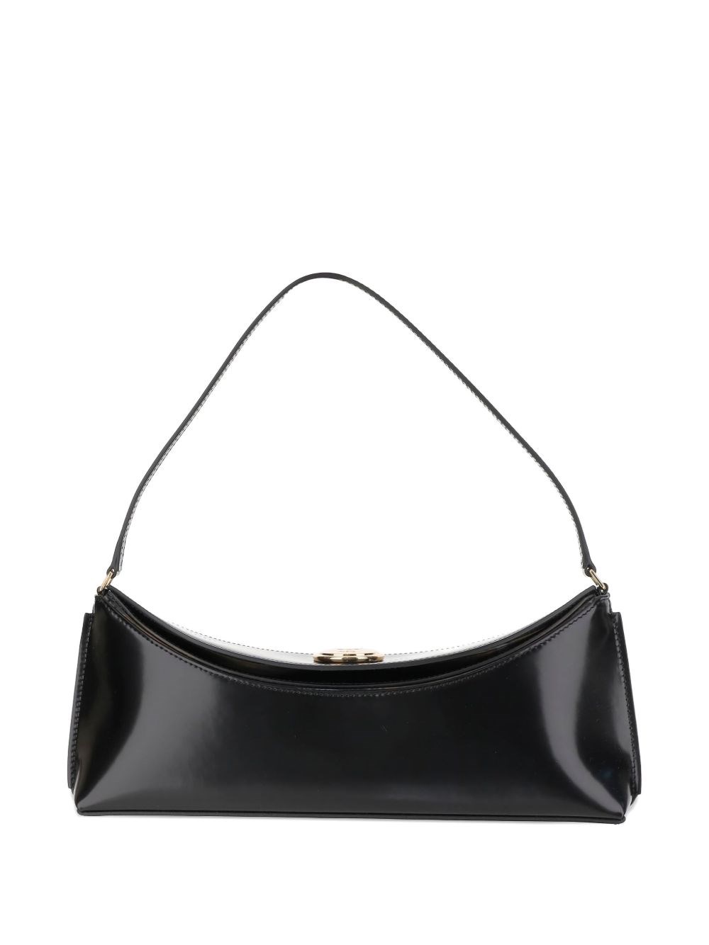 Jacquemus Curved Gold Handle Shoulder Bag In Black