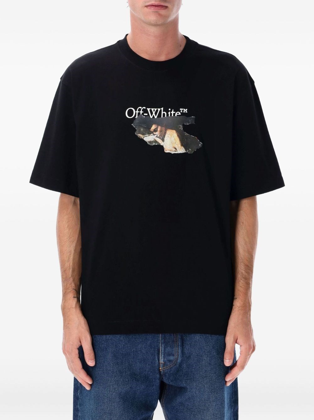 Off-white Paint Arrow Cotton T-shirt In Black