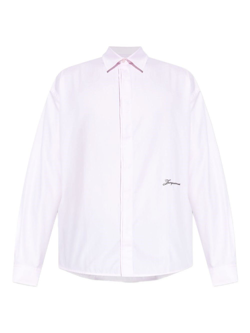 Jacquemus Men Shirt With Embroidered Logo And Herringbone Pattern In Pink