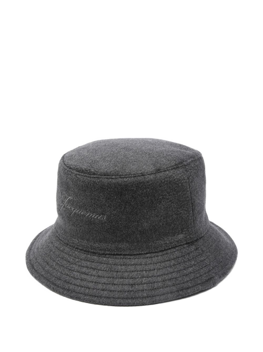 Jacquemus Dark Grey Embroidered Logo Bucket Hat In Gray