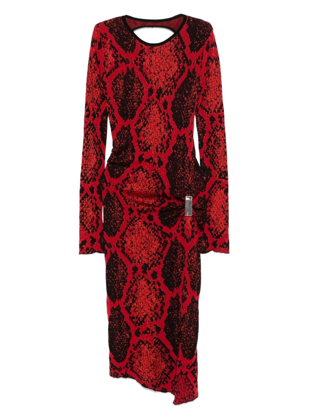 Attico Open-back Gathered Jacquard-knit Midi Dress In Red