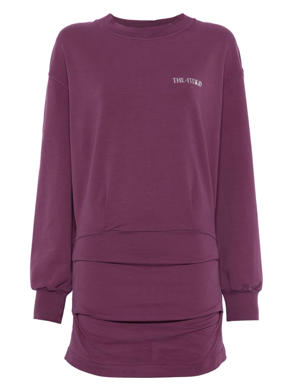 Attico Burgundy Draped Mini Dress With Long Sleeves In Purple