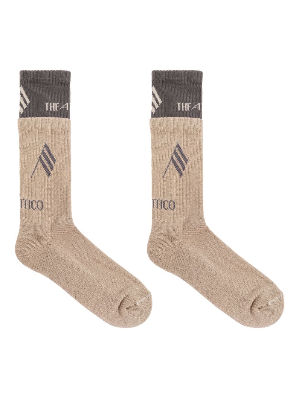 Attico Ribbed Cuff Mid-calf Length Contrast Design Socks In Neutral