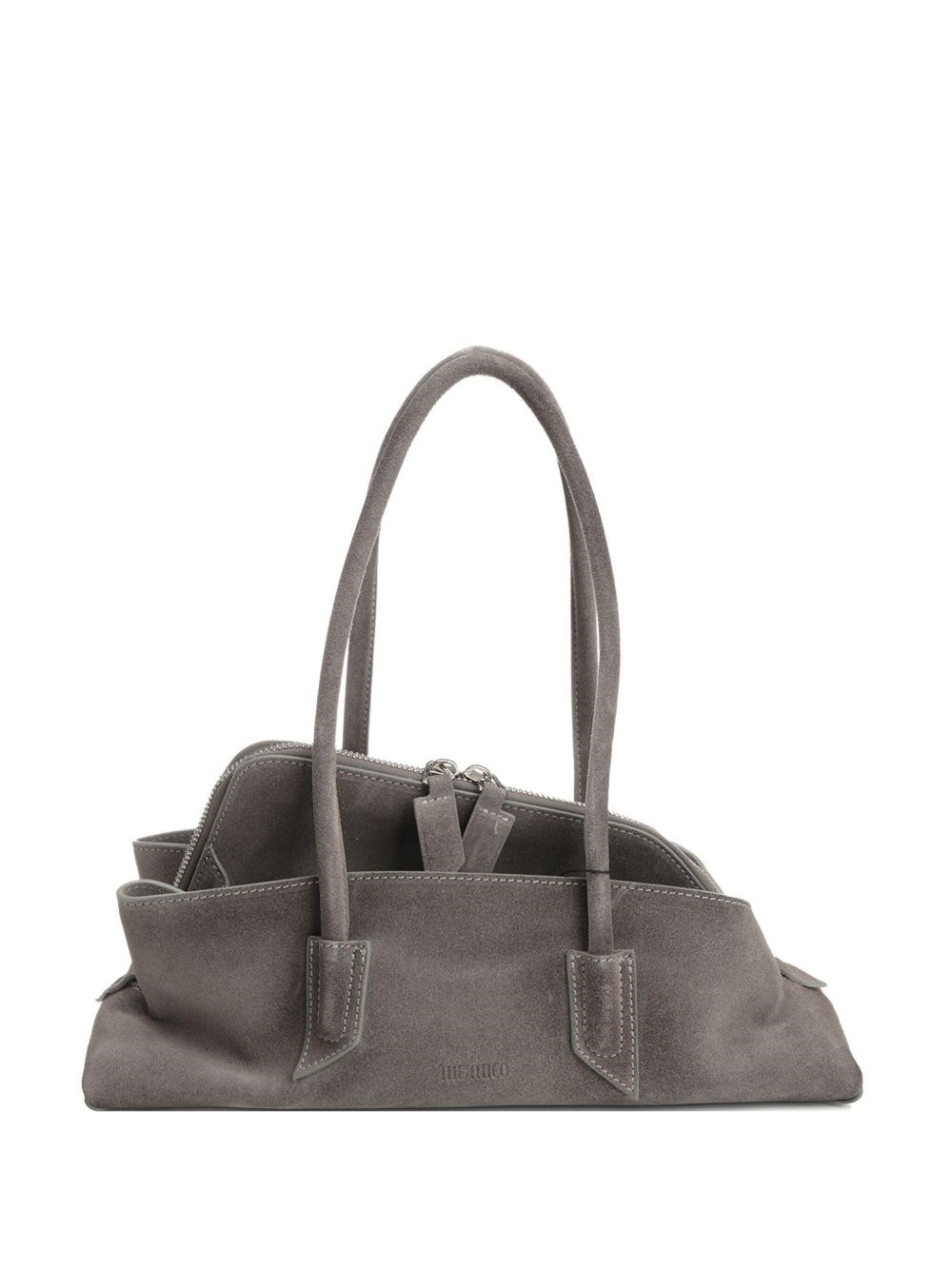 Attico Small Leather Shoulder Bag With Suede Finish In Gray