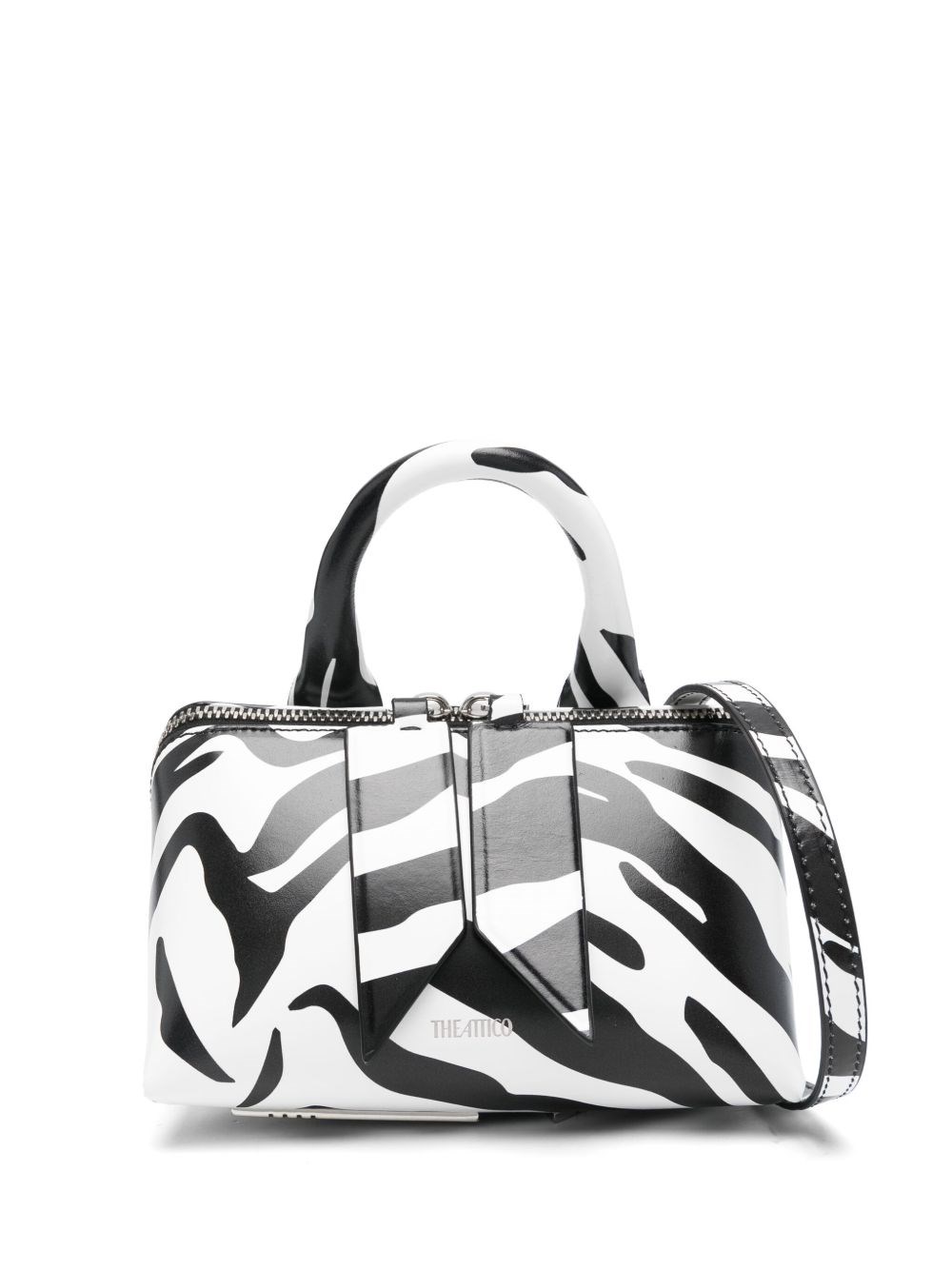 Attico Friday Mini Zebra Leather Handbag In White