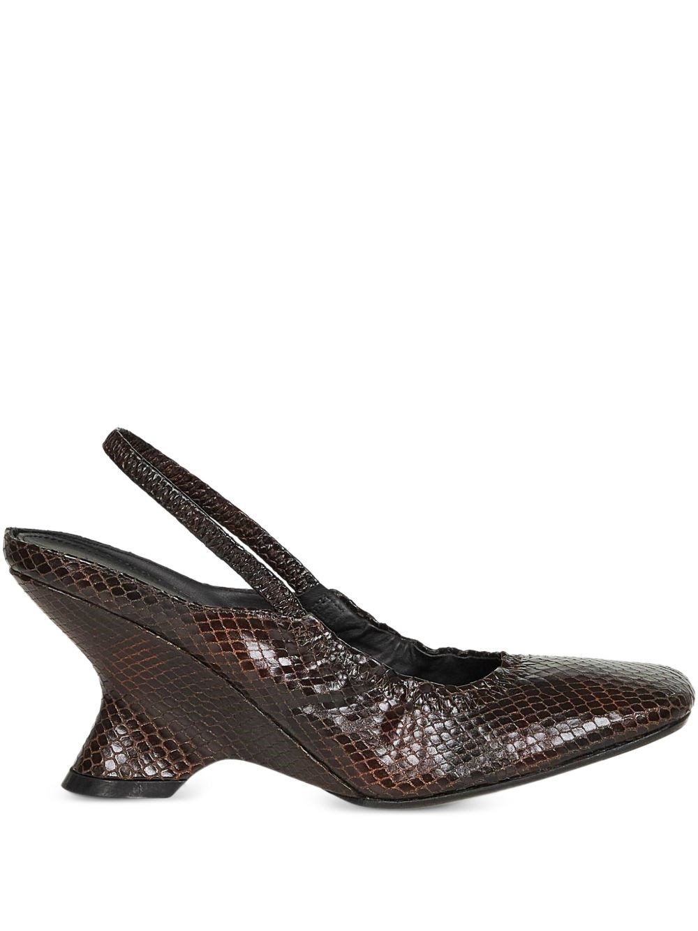 Dries Van Noten Snake-effect Leather Slingback Ballet Pumps In Brown