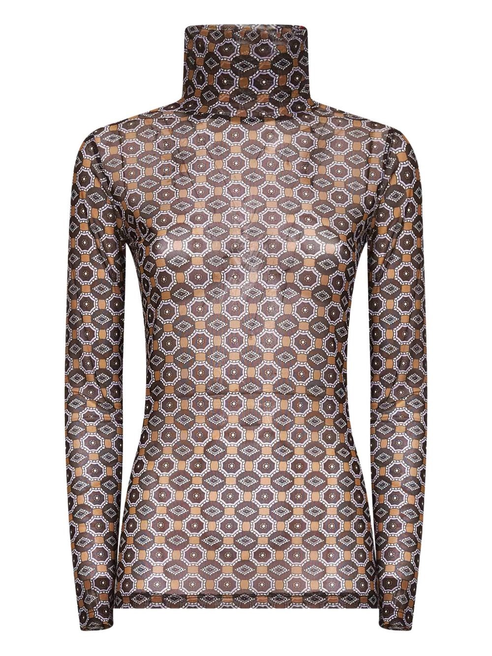 Dries Van Noten Stretch Mesh Top In Brown