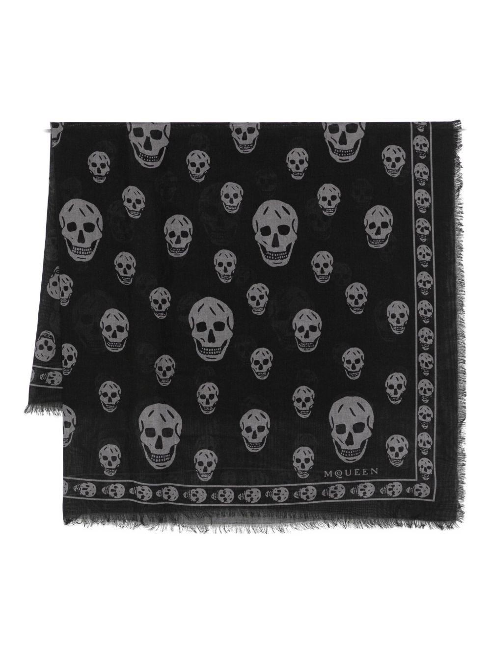 Alexander Mcqueen Skull-print Fringed Scarf In Black