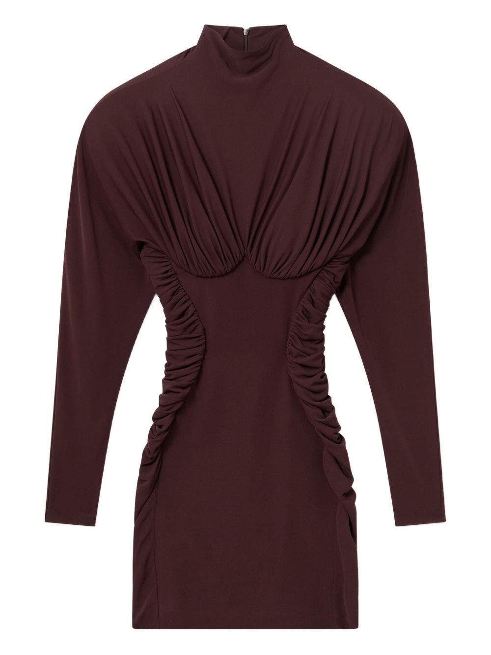 Stella Mccartney Pleated Long Sleeve Crepe Jersey Minidress In Brown