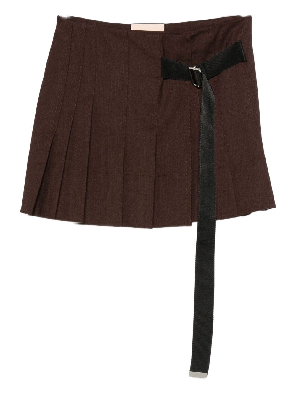 Plan C Pleated Mini Skirt With Belt In Brown