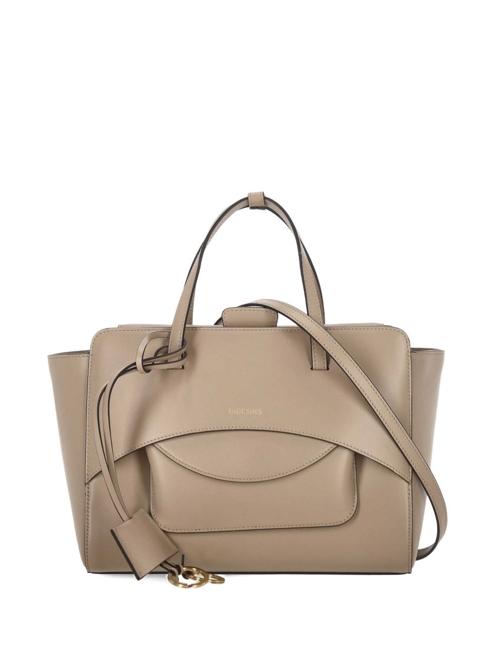 Hidesins Medium Leather Tote With Flap And Strap In Neutral
