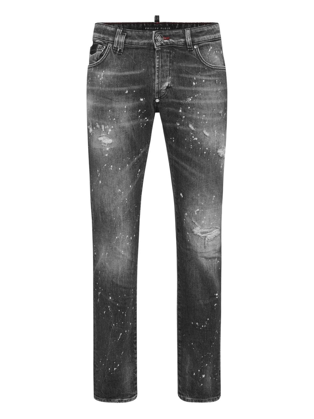 Philipp Plein Distressed Paint-splattered Jeans In Black