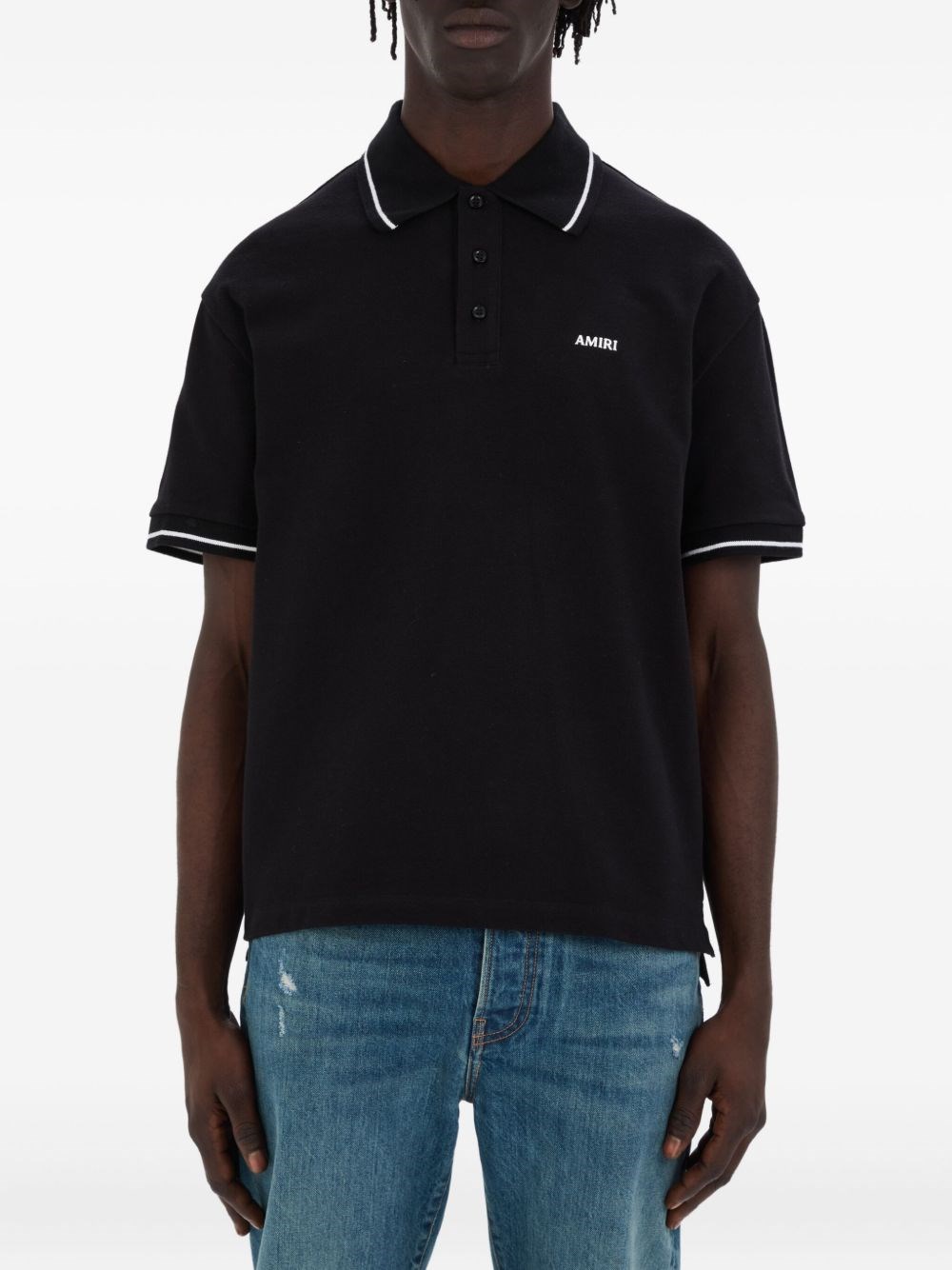 Amiri Tipped Collar Polo Shirt In Black