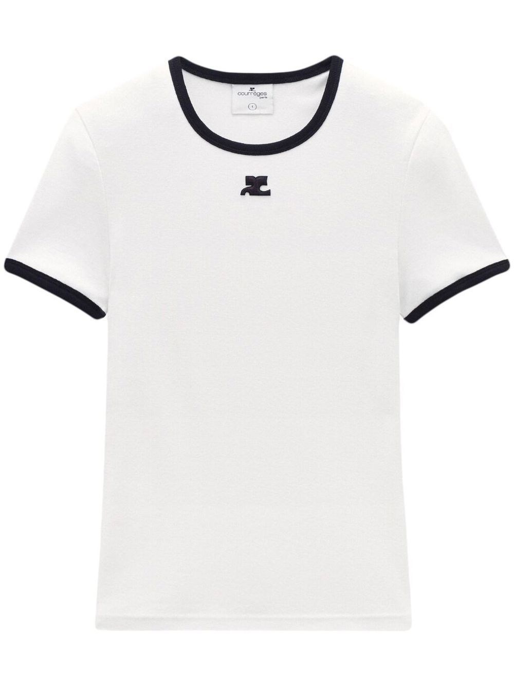 Courrèges Cotton T-shirt With Contrasting Logo Trim Courreges In White