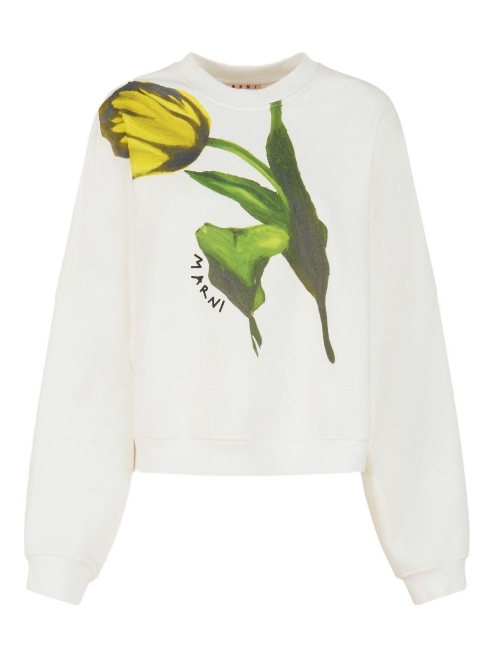 Marni White Cotton Sweatshirt With Tulip Print In White