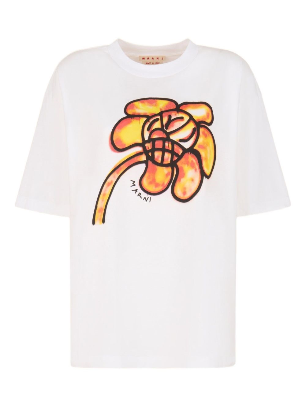 Marni White Cotton T-shirt With Flower Print In Multi