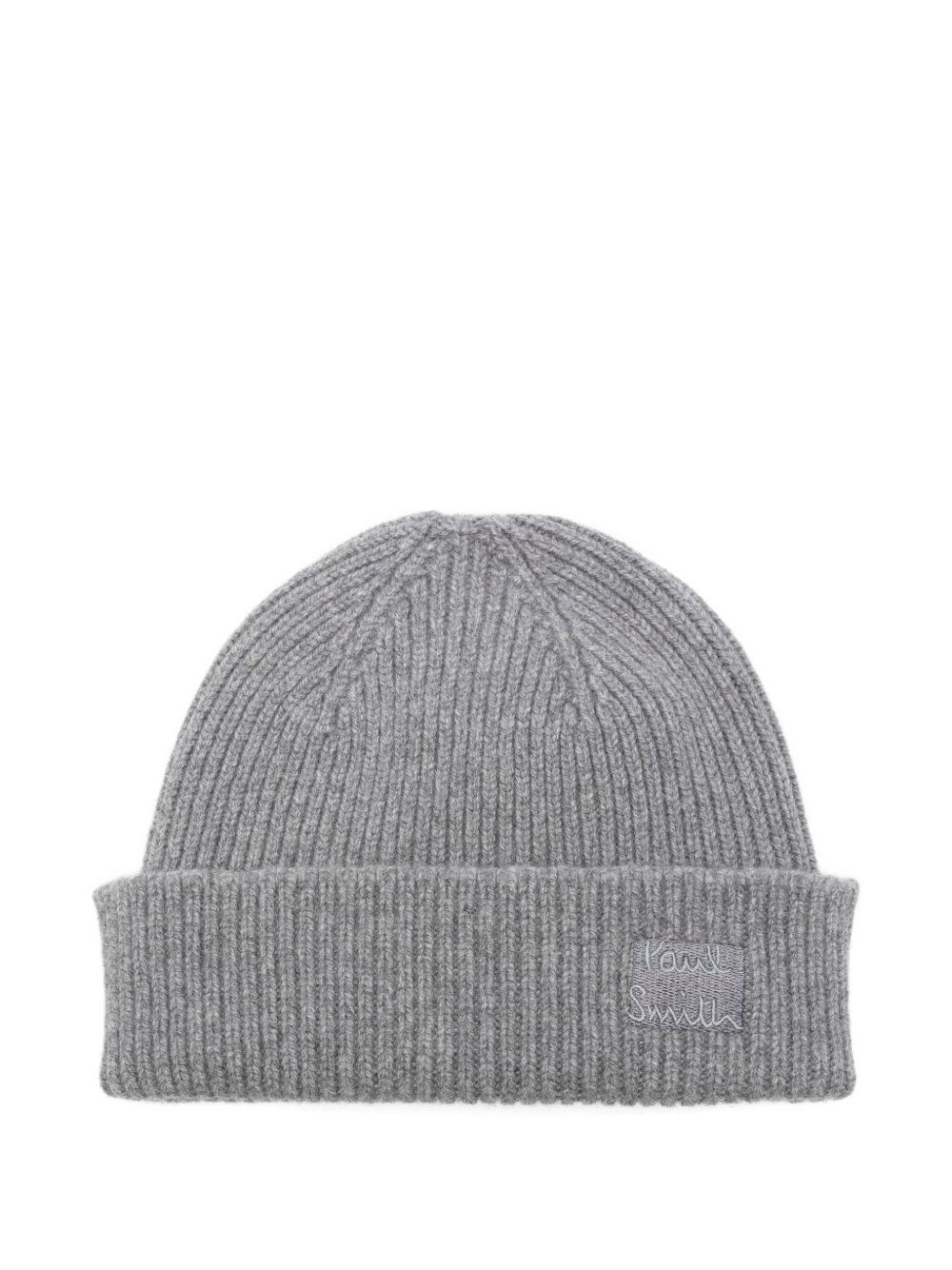 Paul Smith Ribbed Wool-cashmere Blend Hat With Embroidered Patch In Gray