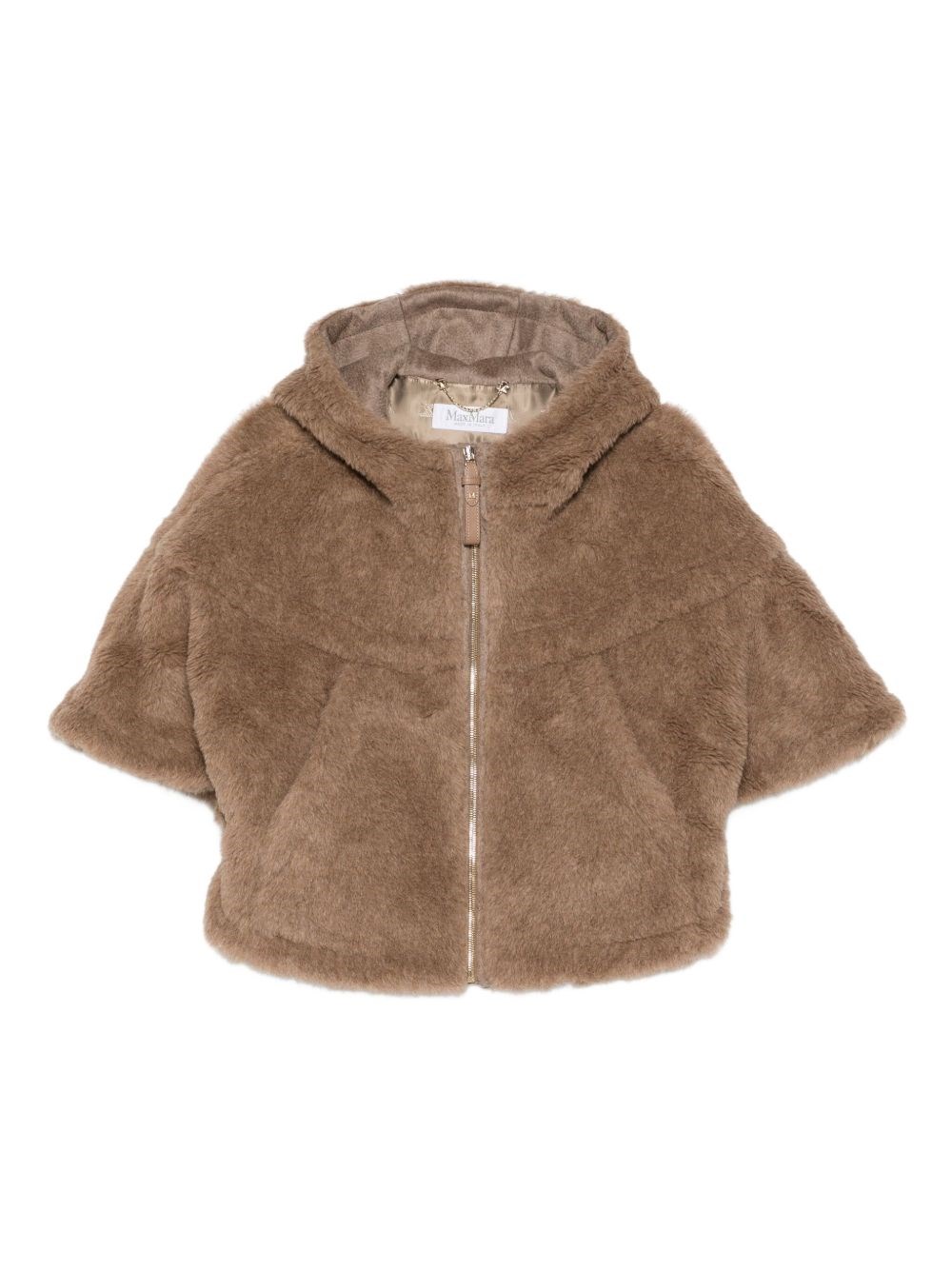 Max Mara Boxy Cape In Alpaca And Wool Teddy In Brown