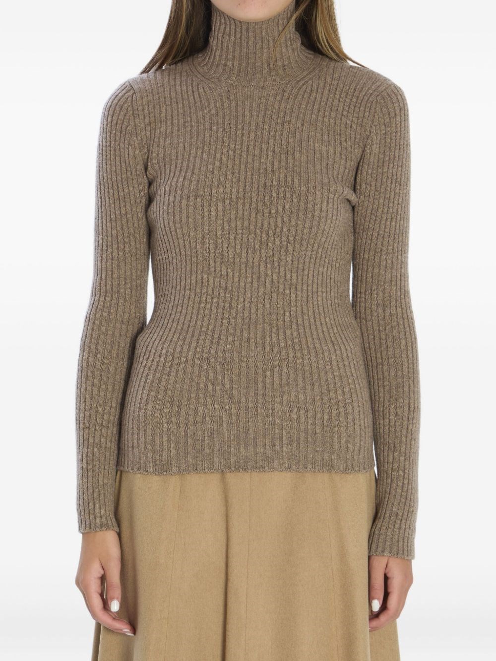 Max Mara Ribbed Wool And Cachemire Turtleneck Sweater In Brown