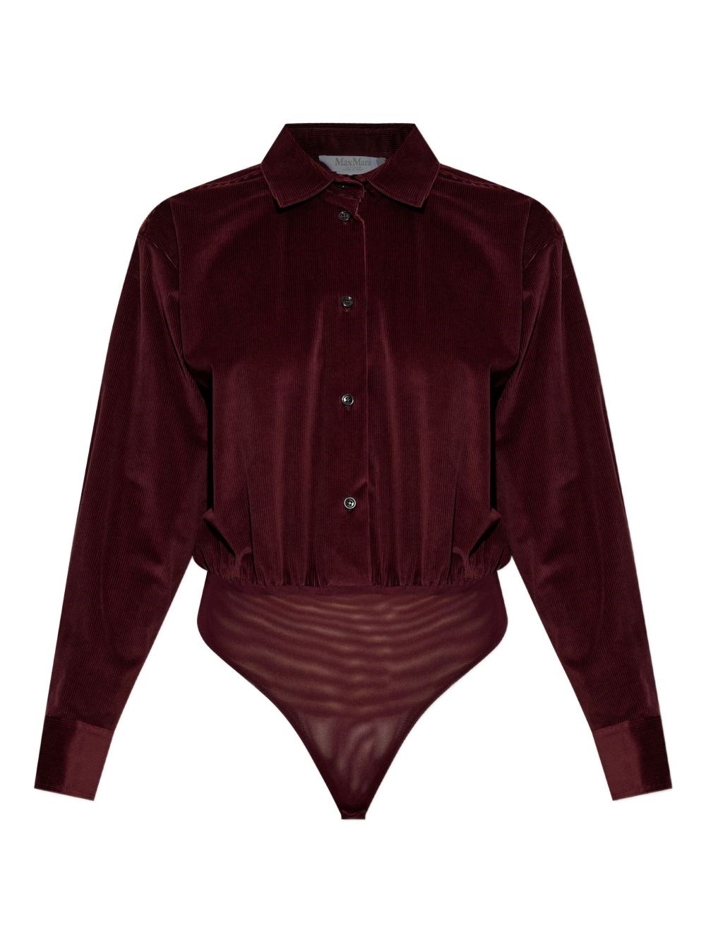 Max Mara Velvet Shirt Bodysuit In Burgundy