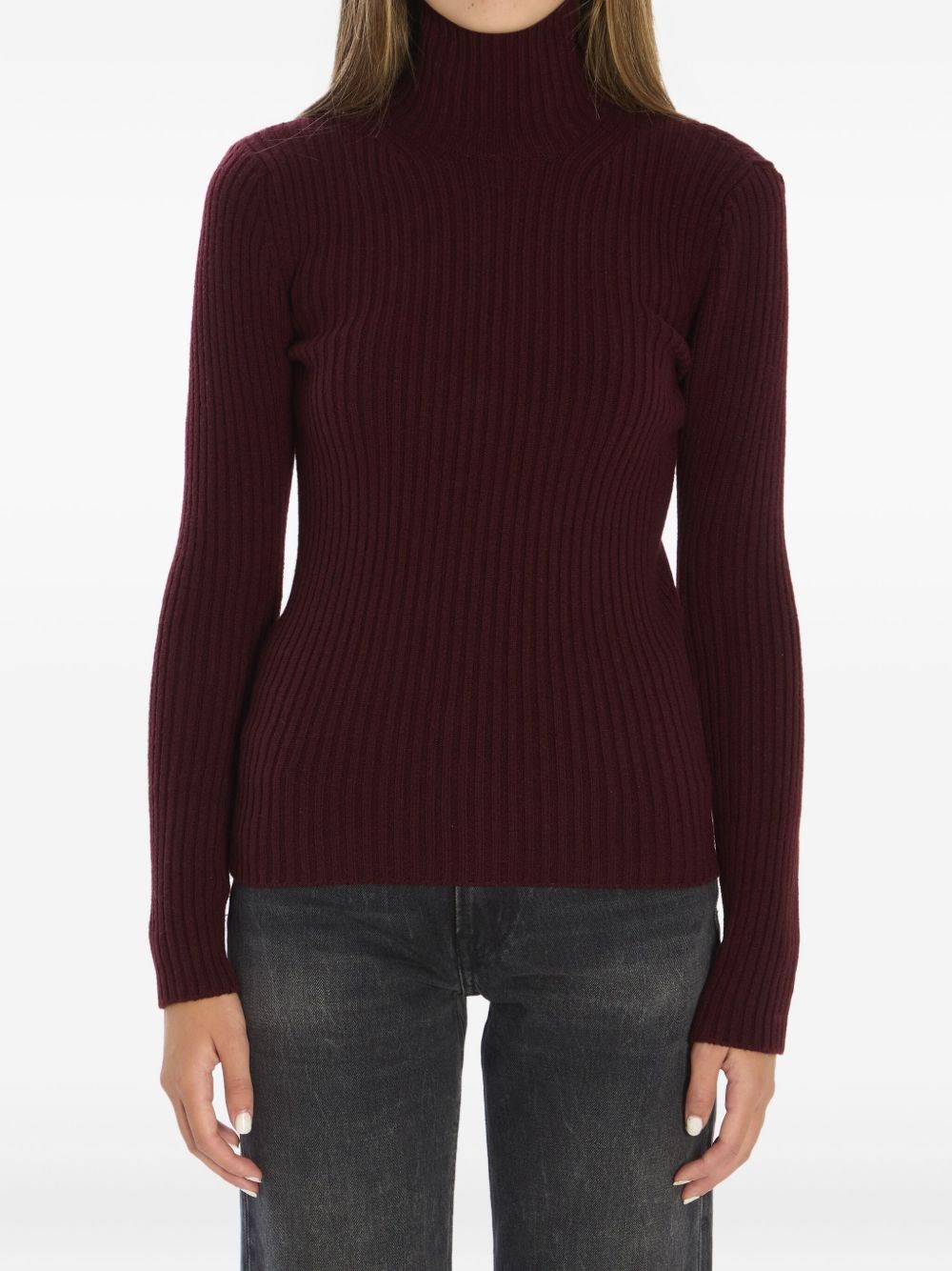 Max Mara Ribbed Wool And Cachemire Turtleneck Sweater In Red