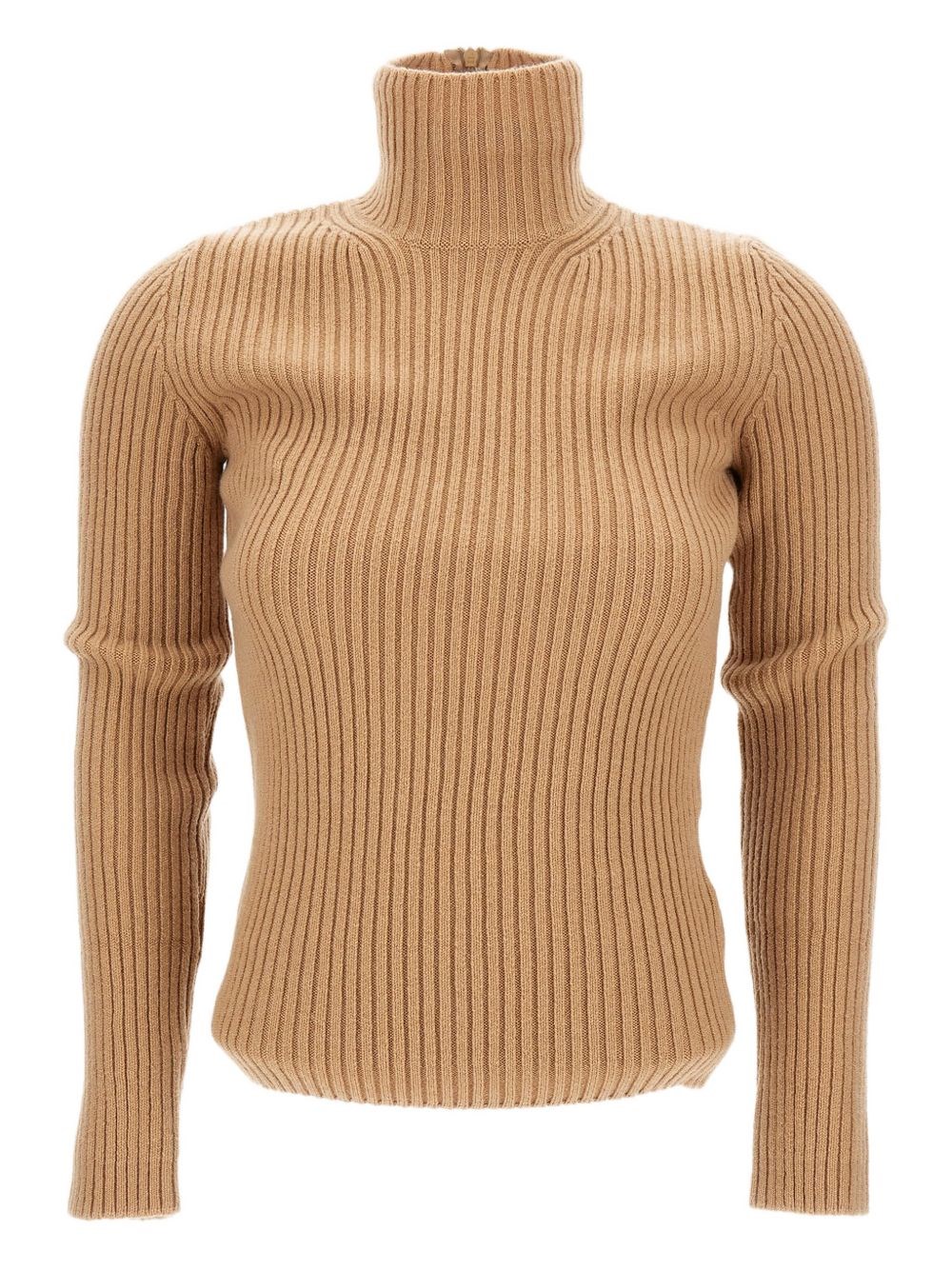 Max Mara Ribbed Wool And Cachemire Turtleneck Sweater In Brown