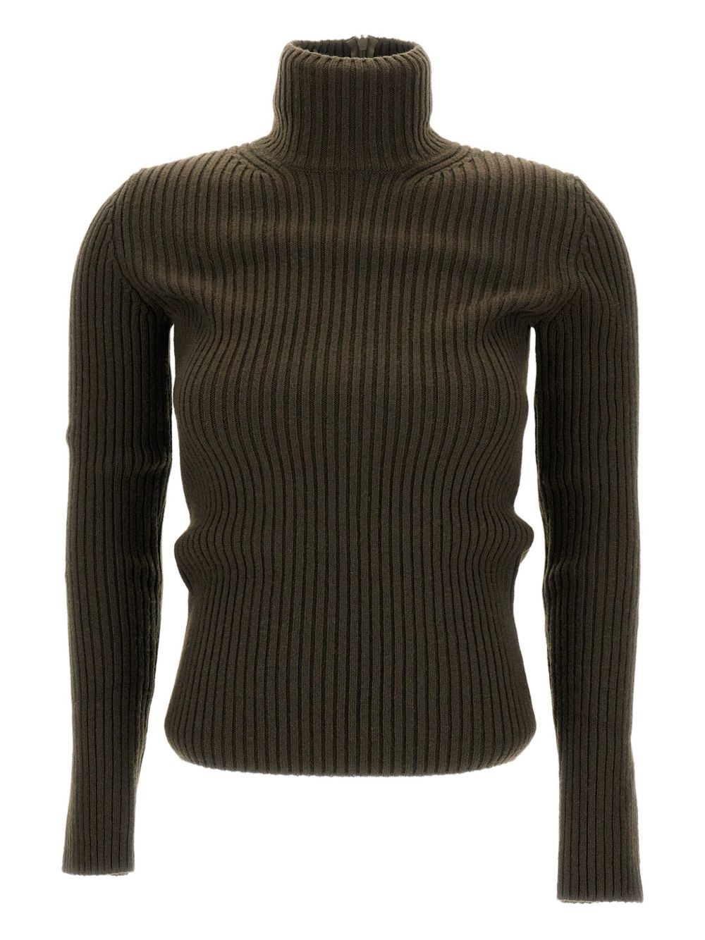 Max Mara Ribbed Wool And Cachemire Turtleneck Sweater In Green