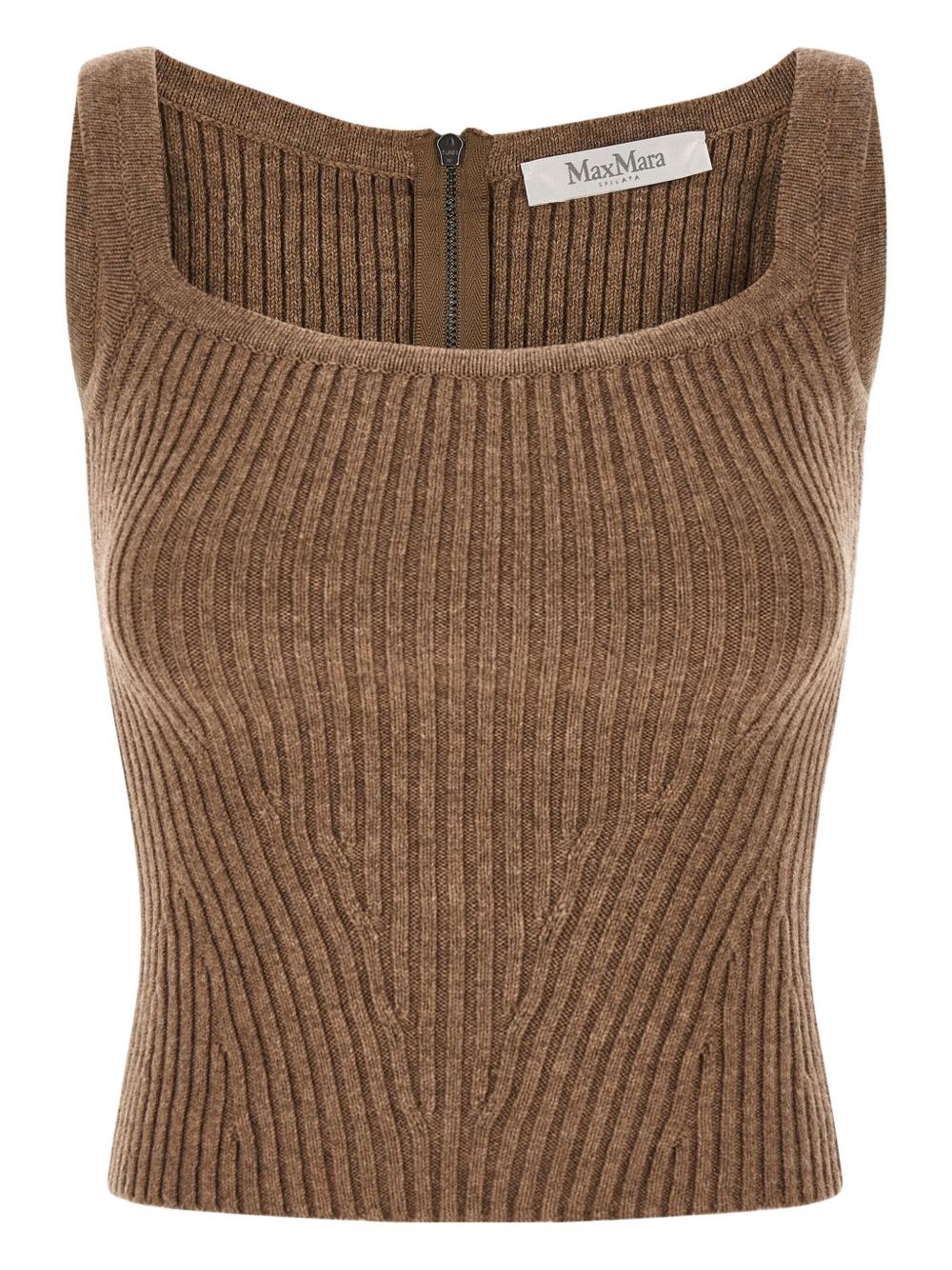 Max Mara Aretusa Ribbed-knit Tank Top In Brown