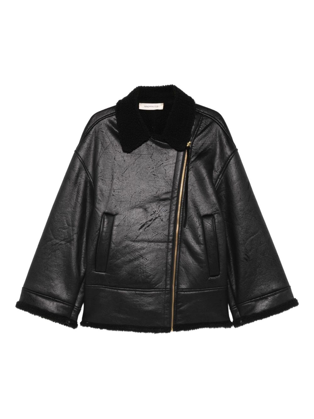 Nineminutes Eco-leather Oversized Sheepskin Jacket In Black