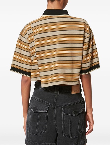 MARANT ÉTOILE - Striped cotton piqué cropped polo shirt